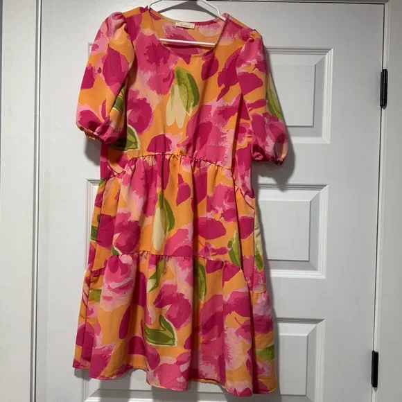 Floral Mini Dress in Pink and Orange - Picture 2 of 11